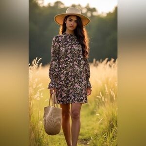 NWOT byTiMo Floral Cottagecore Ruffle Neck Elasticized Long Sleeve Dress‎ - M/L